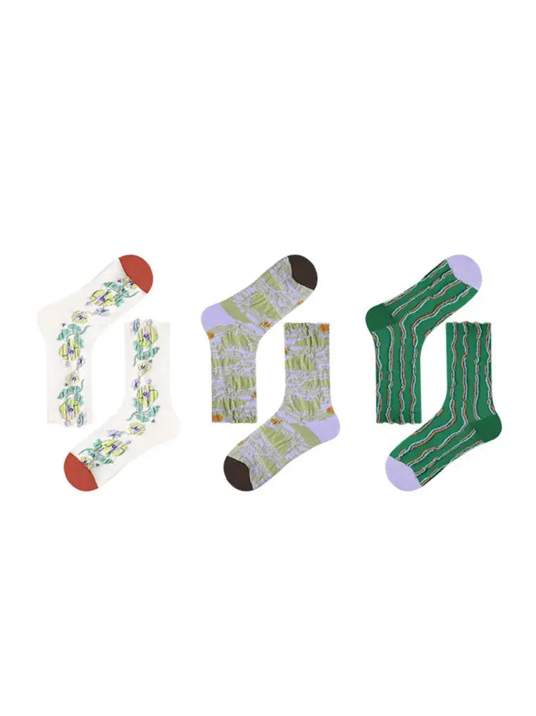 3 PCS Vintage Color Matching Socks