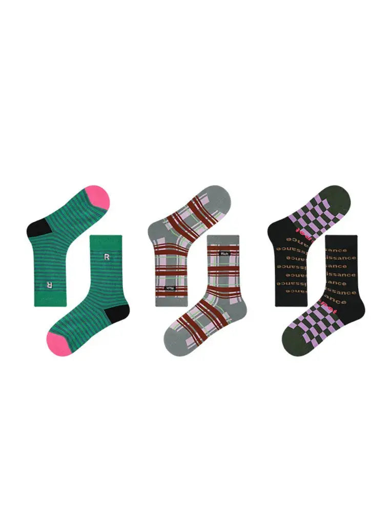3 PCS Vintage Color Matching Socks