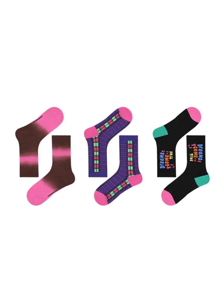 3 PCS Vintage Color Matching Socks