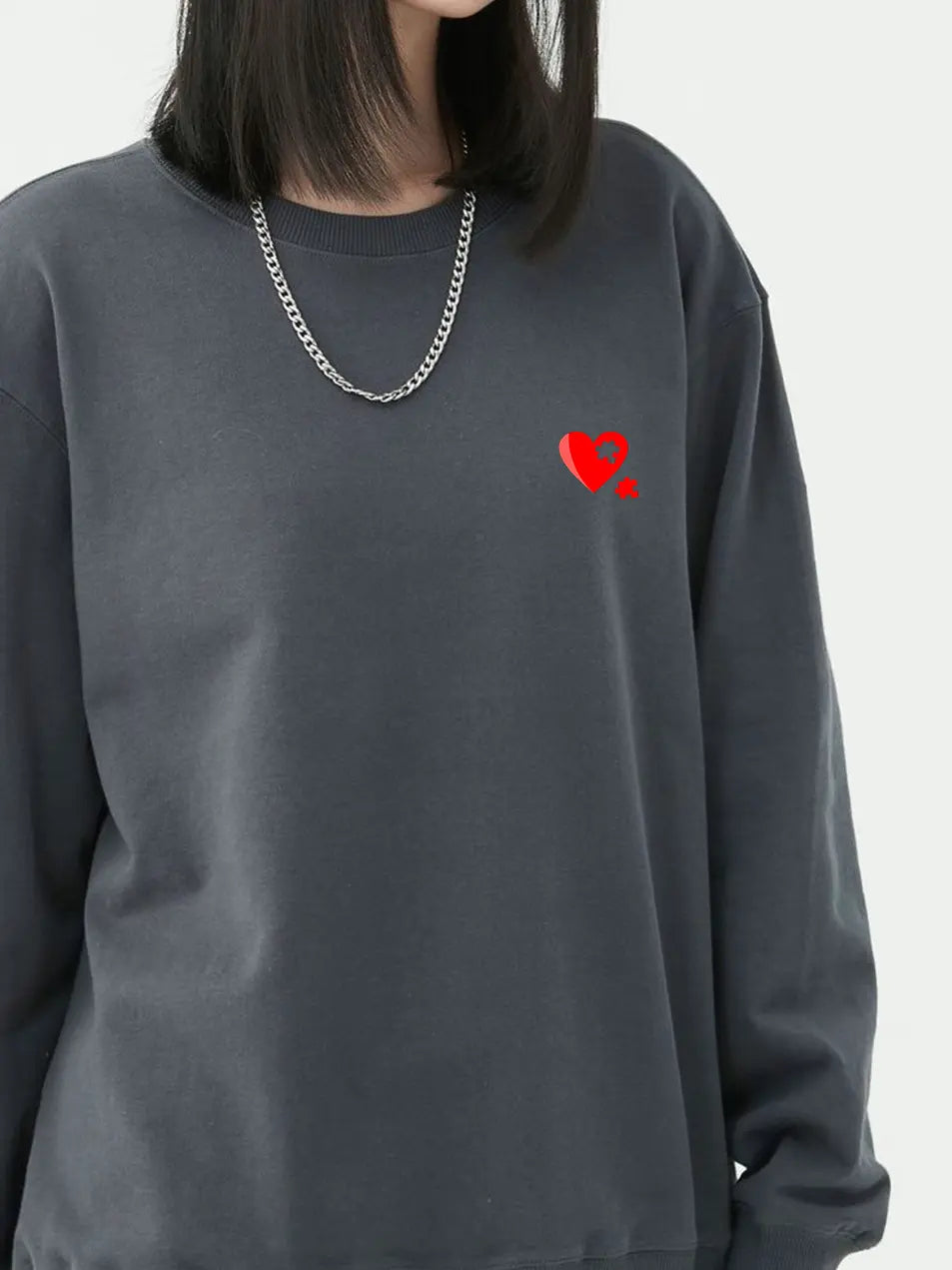 Love Puzzle Heart Print Cotton Sweatshirt for Valentine's Day Emma Bridess