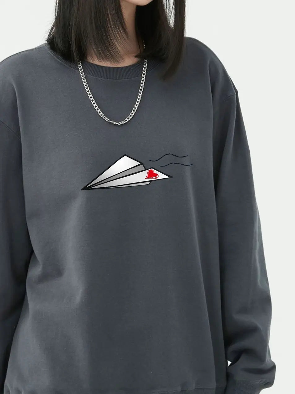 Paper Plane Heart Print Cotton Sweatshirt for Valentine's Day Emma Bridess