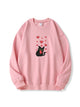 Valentine's Day Black Kitty Love Printed Cotton Sweatshirt Emma Bridess
