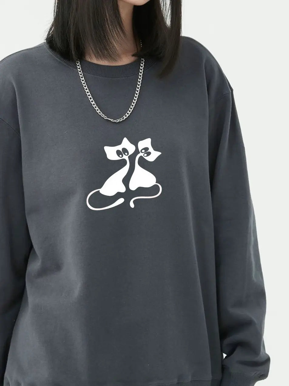 300g Valentine's Day Couple  Kitty Love Printed Cotton Sweatshirt Emma Bridess