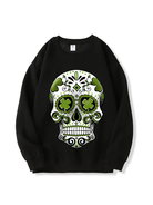 320g Four-leaf Clover Skull Printed Cotton Sweatshirt for St. Patrick's Day Emma Bridess