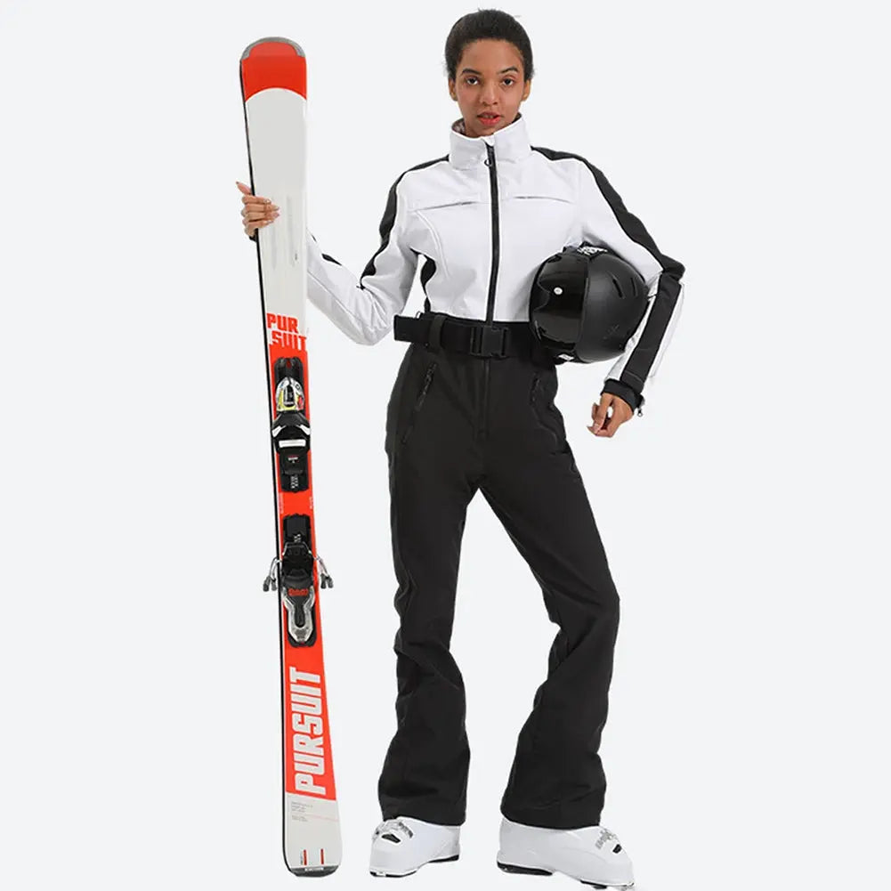 Slim Fit One-Piece Ski Suit with Belted Design Snow Jumpsuit