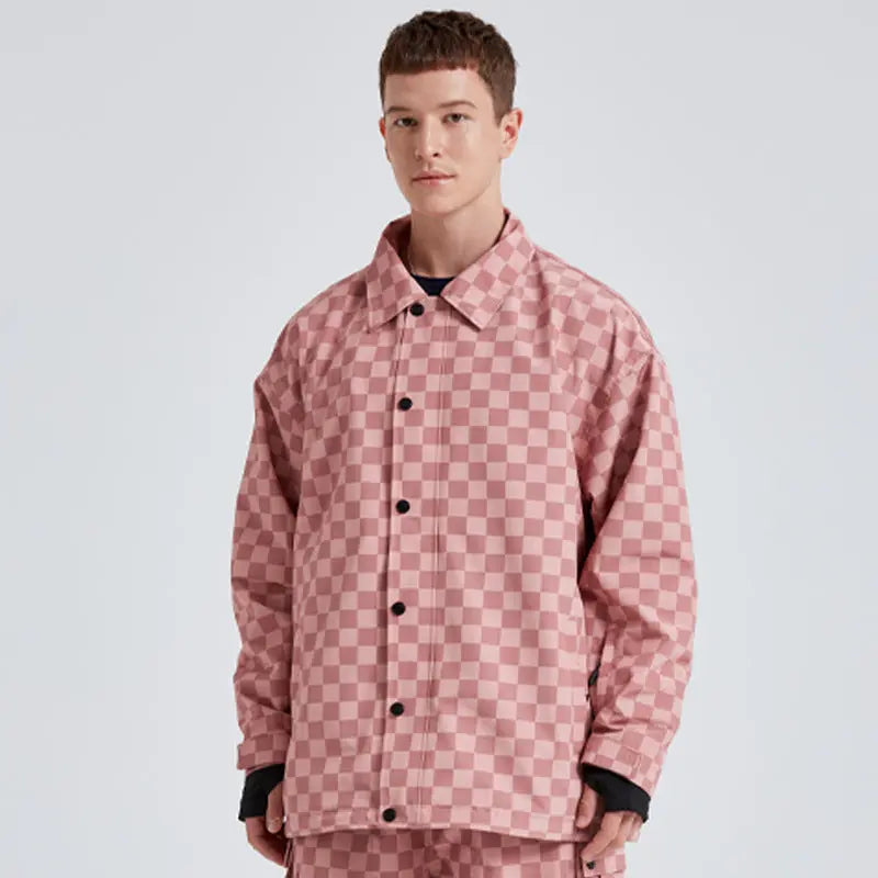 Stylish Checkerboard Ski Shirt Jacket Insulated Button-Up Snow Coat