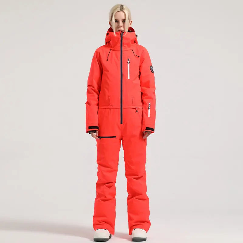Stylish One-Piece Ski Suit Slim Fit Snowsuit with Zipper Closure