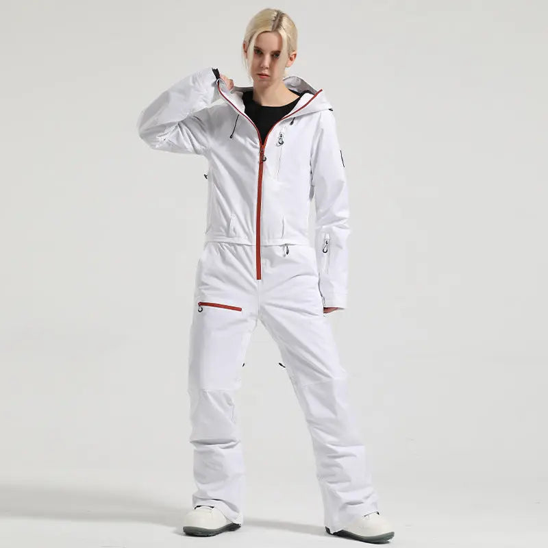 Stylish One-Piece Ski Suit Slim Fit Snowsuit with Zipper Closure