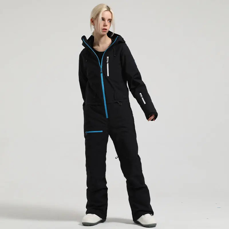 Stylish One-Piece Ski Suit Slim Fit Snowsuit with Zipper Closure