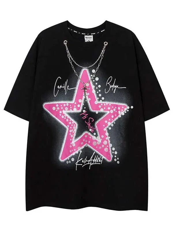 Y2K Star Graphic Tees With Necklace - Emma Bridess