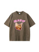 Meow Cat Print Vintage Washed Cotton T Shirt