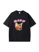 Meow Cat Print Vintage Washed Cotton T Shirt