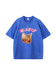 Meow Cat Print Vintage Washed Cotton T Shirt