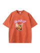 Meow Cat Print Vintage Washed Cotton T Shirt