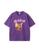 Meow Cat Print Vintage Washed Cotton T Shirt