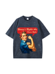 270g Liberal Women's Power Printed Wash Old Cotton T-shirt for Women