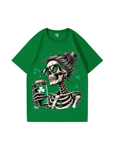 240g Lady Skull Printed Cotton T-shirt for St. Patrick's Day Emma Bridess