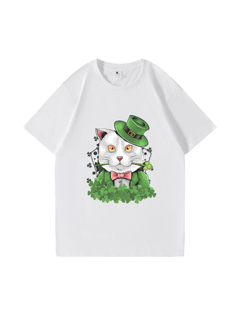 240g Gentle Cat Printed Cotton T-shirt for St. Patrick's Day Emma Bridess