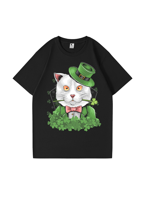 240g Gentle Cat Printed Cotton T-shirt for St. Patrick's Day Emma Bridess
