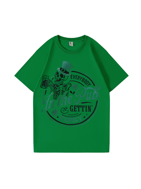 240g Beer Skull Printed Cotton T-shirt for St. Patrick's Day Emma Bridess