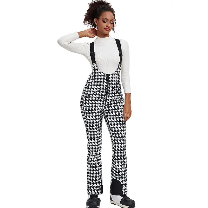 Unique Houndstooth One-Piece Ski Jumpsuit Snowsuit
