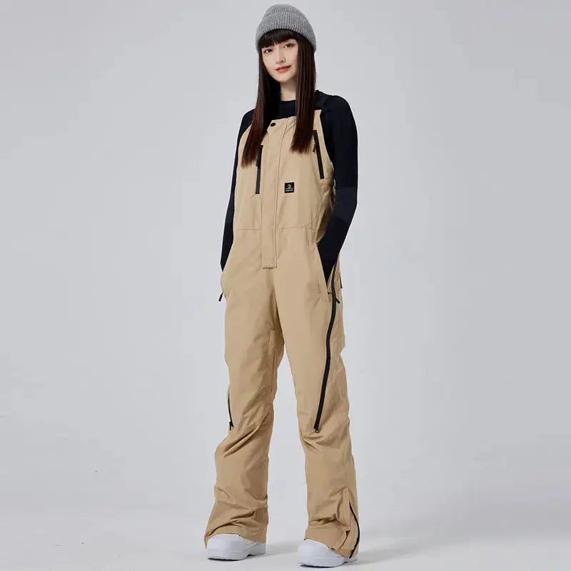 Unisex Thick Snow Bibs Pants Loose Fit Outdoor Sports Trousers