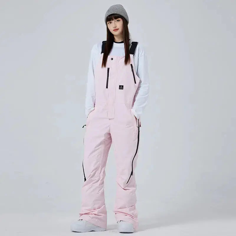 Unisex Thick Snow Bibs Pants Loose Fit Outdoor Sports Trousers