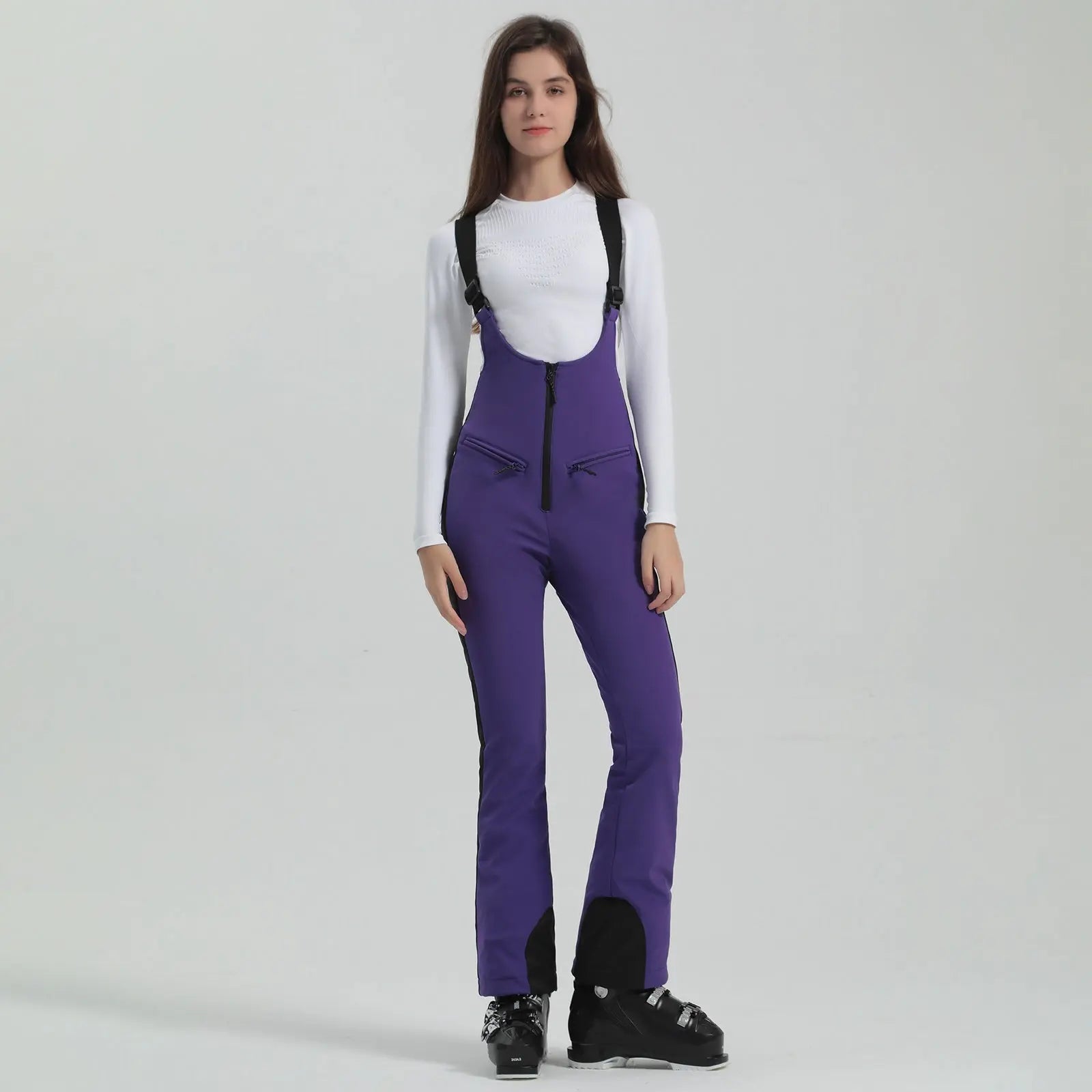 Women’s Chic Slim Fit Zip-Up Snow Bib Pants