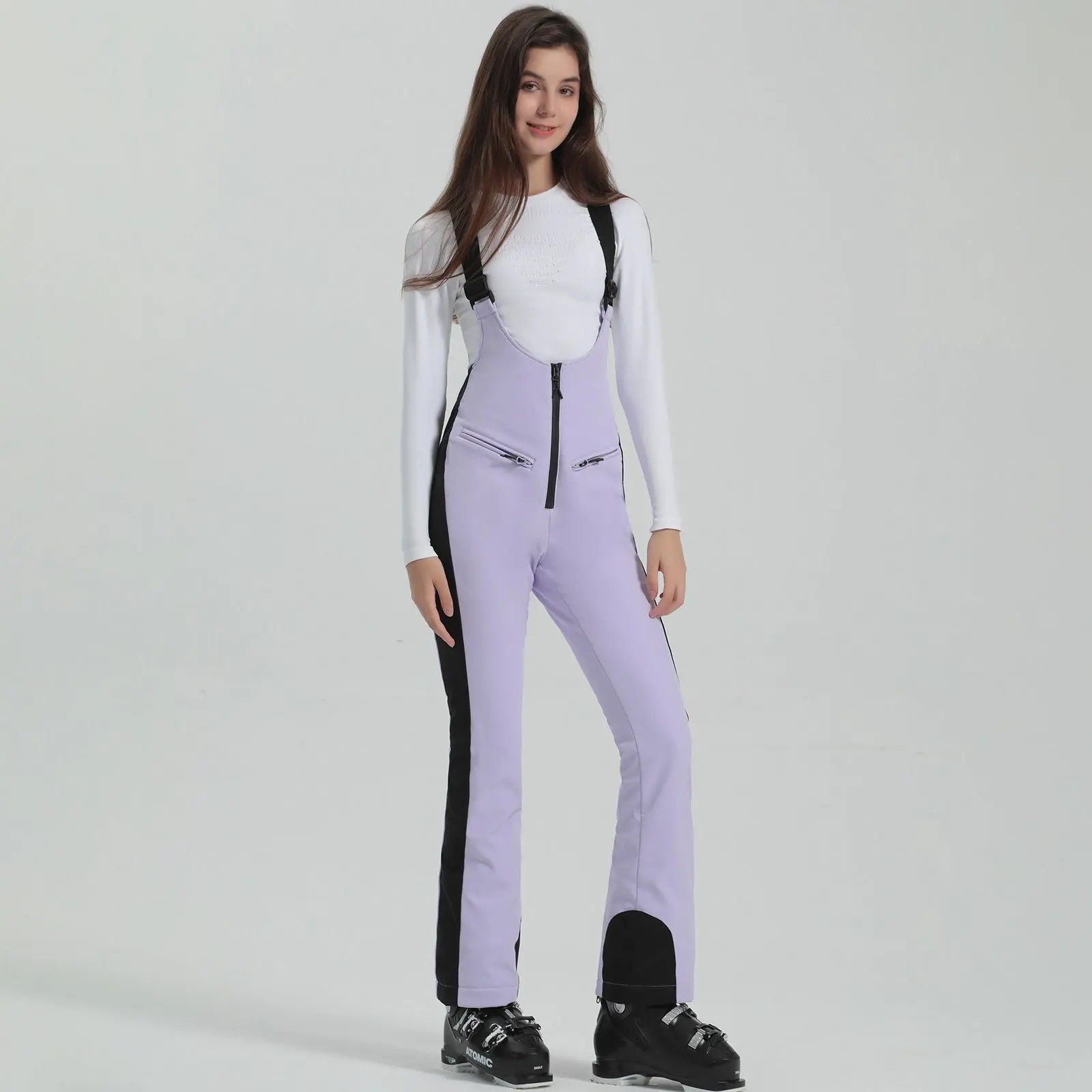 Women’s Chic Slim Fit Zip-Up Snow Bib Pants