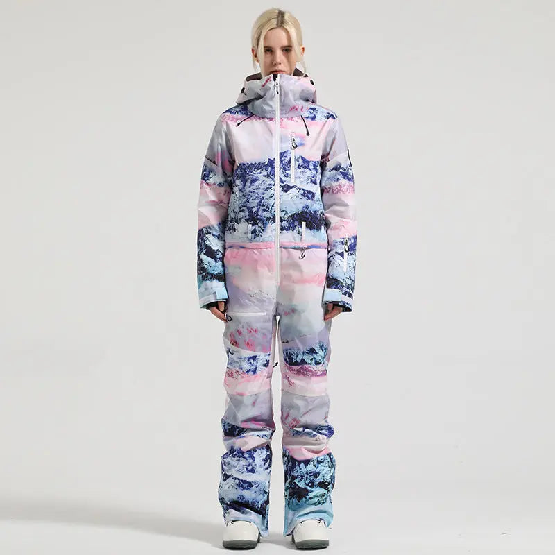 Women Hooded One Piece Snowsuits Waterproof Snow Jumpsuits