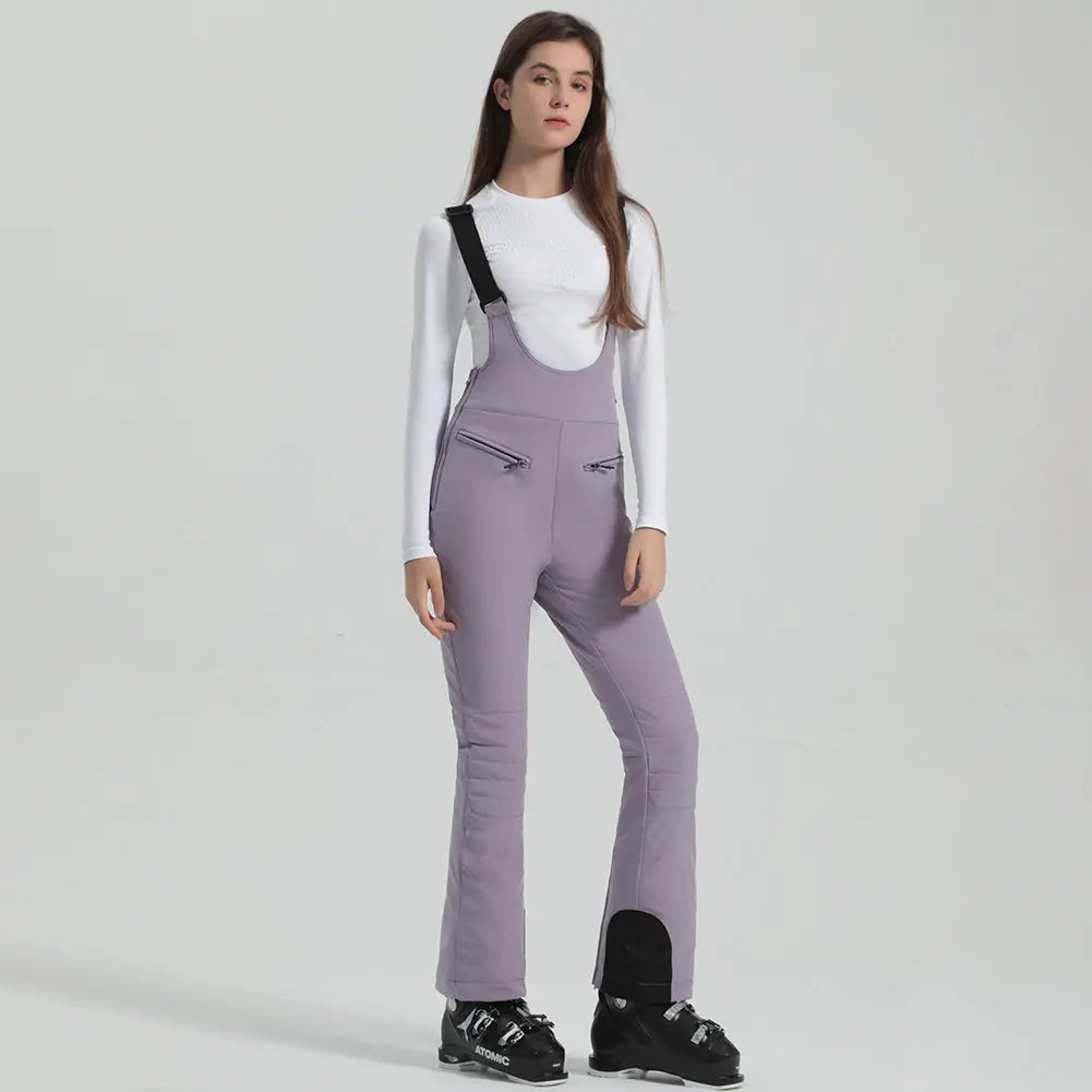 Women Ski Bib Pants Slim Salopette Snow Overalls