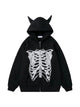 Gothic Devil Horn Skull Zip Up Hoodie - Emma Bridess
