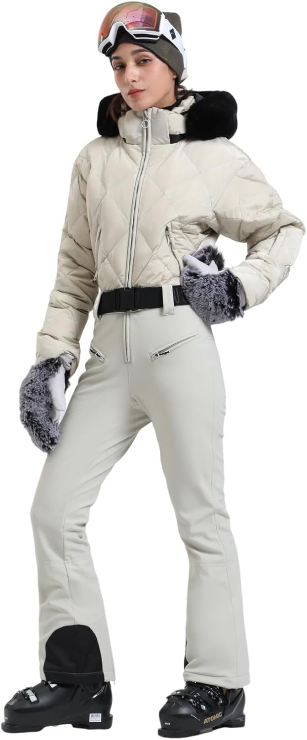 Womens Ski Suits Down One Piece Snowsuit Waterproof Snowboard Jumpsuits