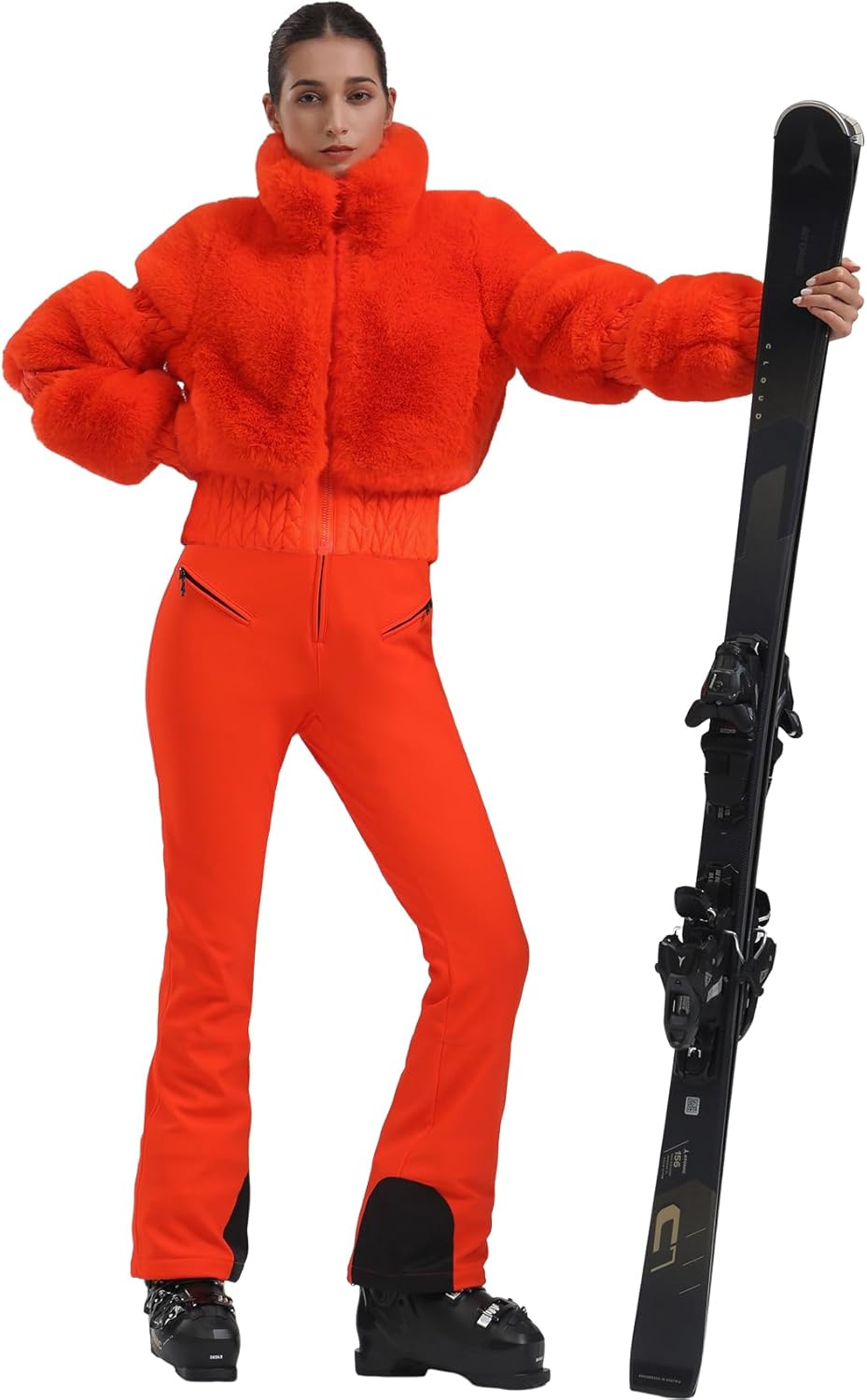 Women Ski Jacket Faux Fur Snowboard Coat Snow Cropped Jacket Winter Outdoor