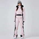 Women’s High Neck Hooded One Piece Ski Suit for Winter Sports