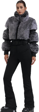 Women Ski Suit One Piece Snowsuit Snowboard Faux Fur Collar Slim Jumpsuit