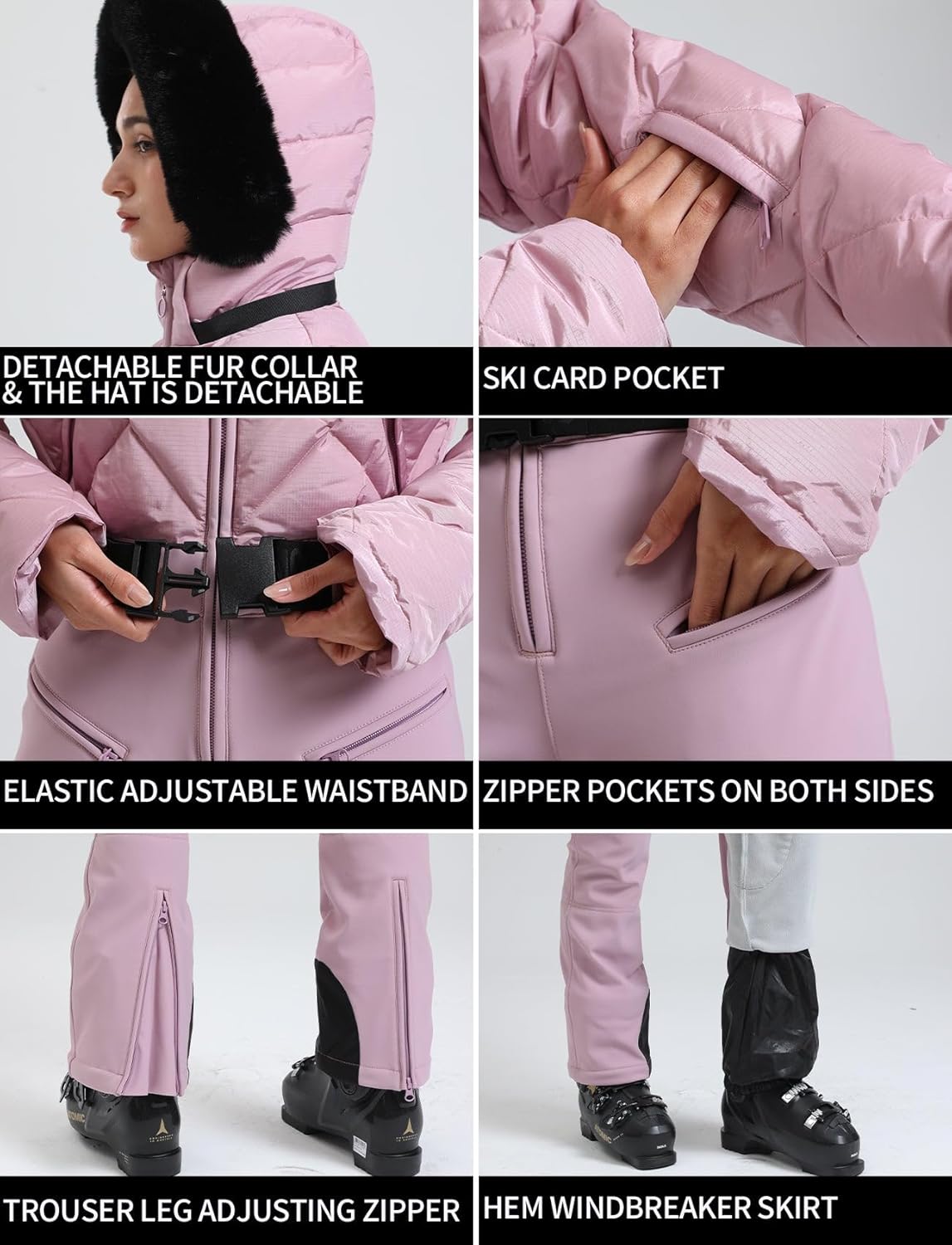 Womens Ski Suits Down One Piece Snowsuit Waterproof Snowboard Jumpsuits