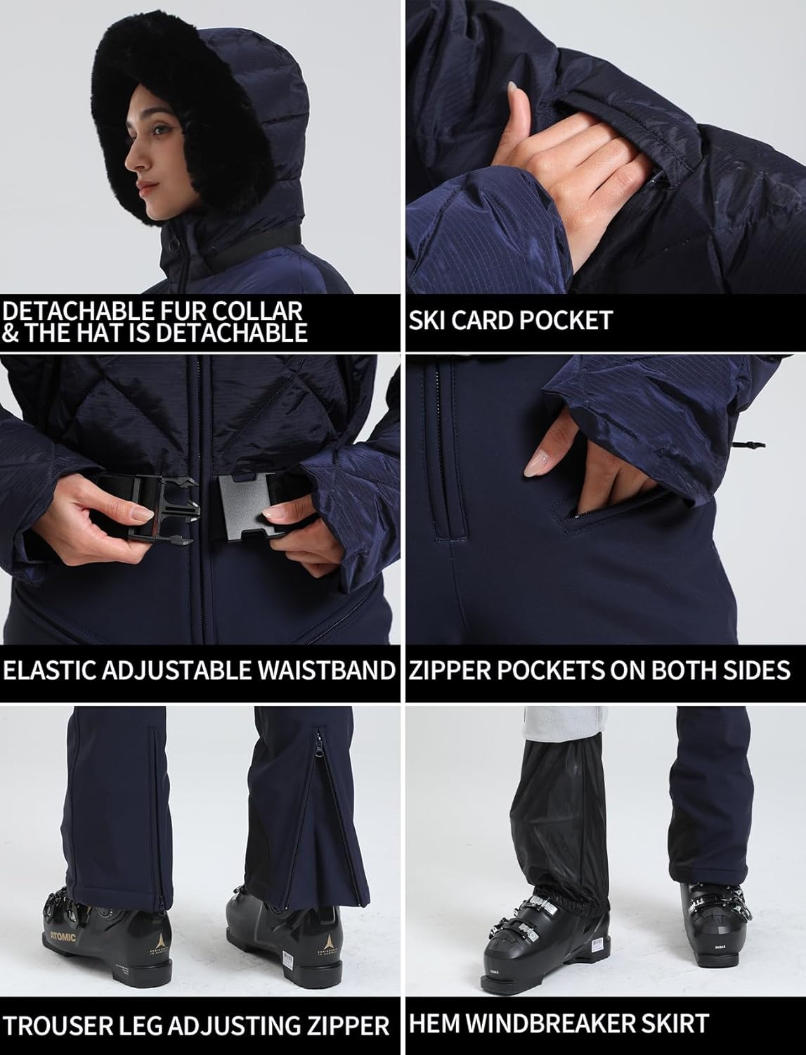 Womens Ski Suits Down One Piece Snowsuit Waterproof Snowboard Jumpsuits