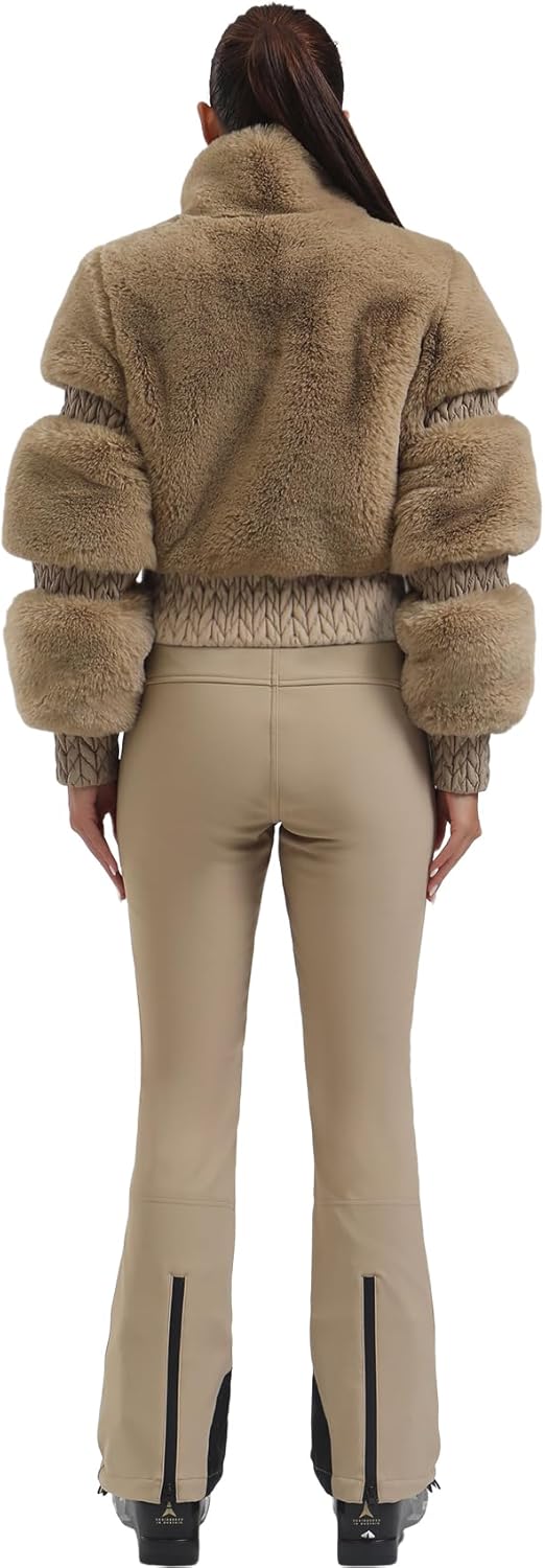 Women Ski Jacket Faux Fur Snowboard Coat Snow Cropped Jacket Winter Outdoor