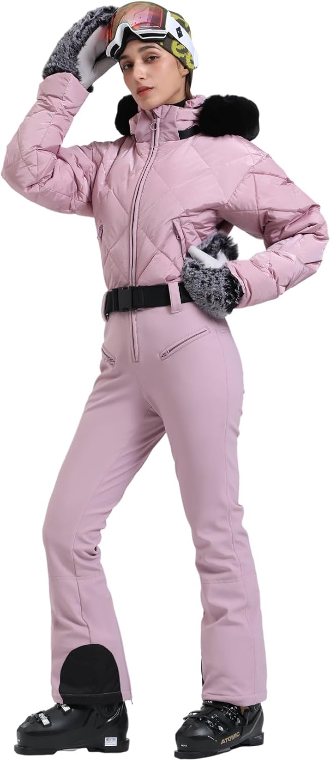 Womens Ski Suits Down One Piece Snowsuit Waterproof Snowboard Jumpsuits