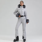 Chic Slim Fit One Piece Ski Jumpsuit with Faux Fur Hood