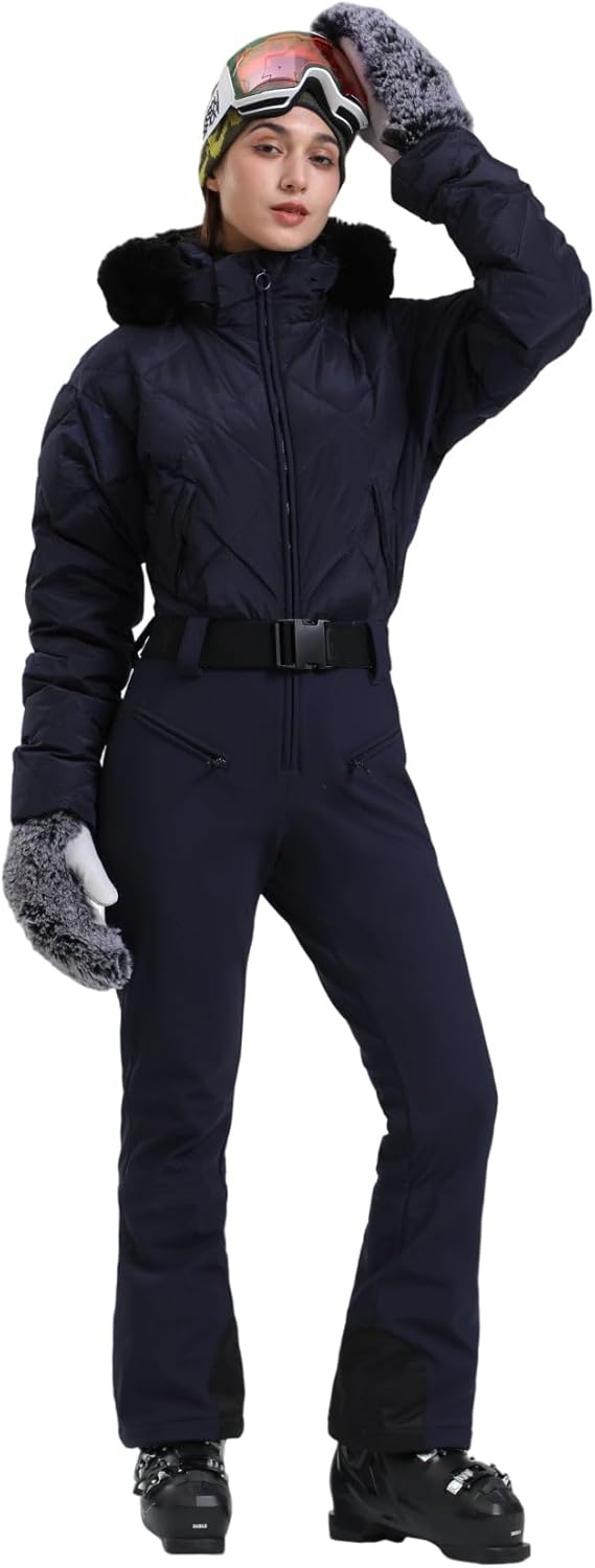 Womens Ski Suits Down One Piece Snowsuit Waterproof Snowboard Jumpsuits