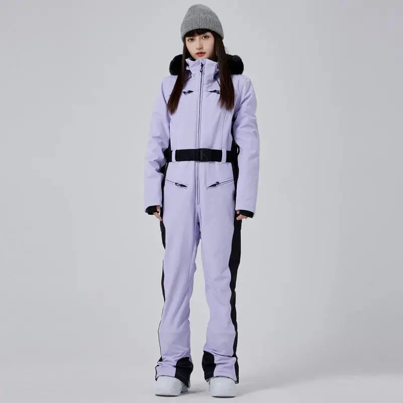 High Neck Hooded One Piece Ski Suit for Women