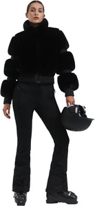 Women Ski Jacket Faux Fur Snowboard Coat Snow Cropped Jacket Winter Outdoor