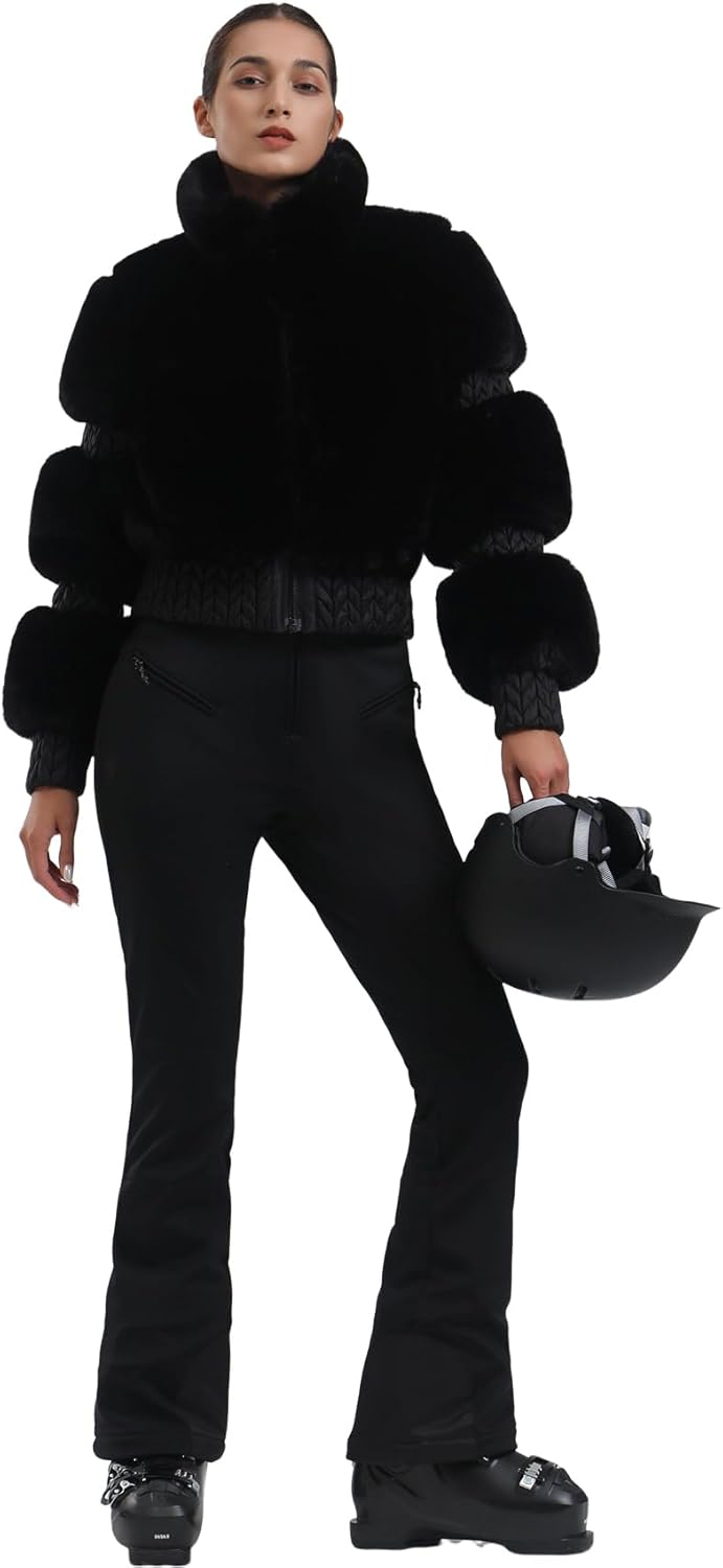 Women Ski Jacket Faux Fur Snowboard Coat Snow Cropped Jacket Winter Outdoor