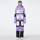 Unisex One Piece Ski Suit Patchwork Snowwear for Winter Sports