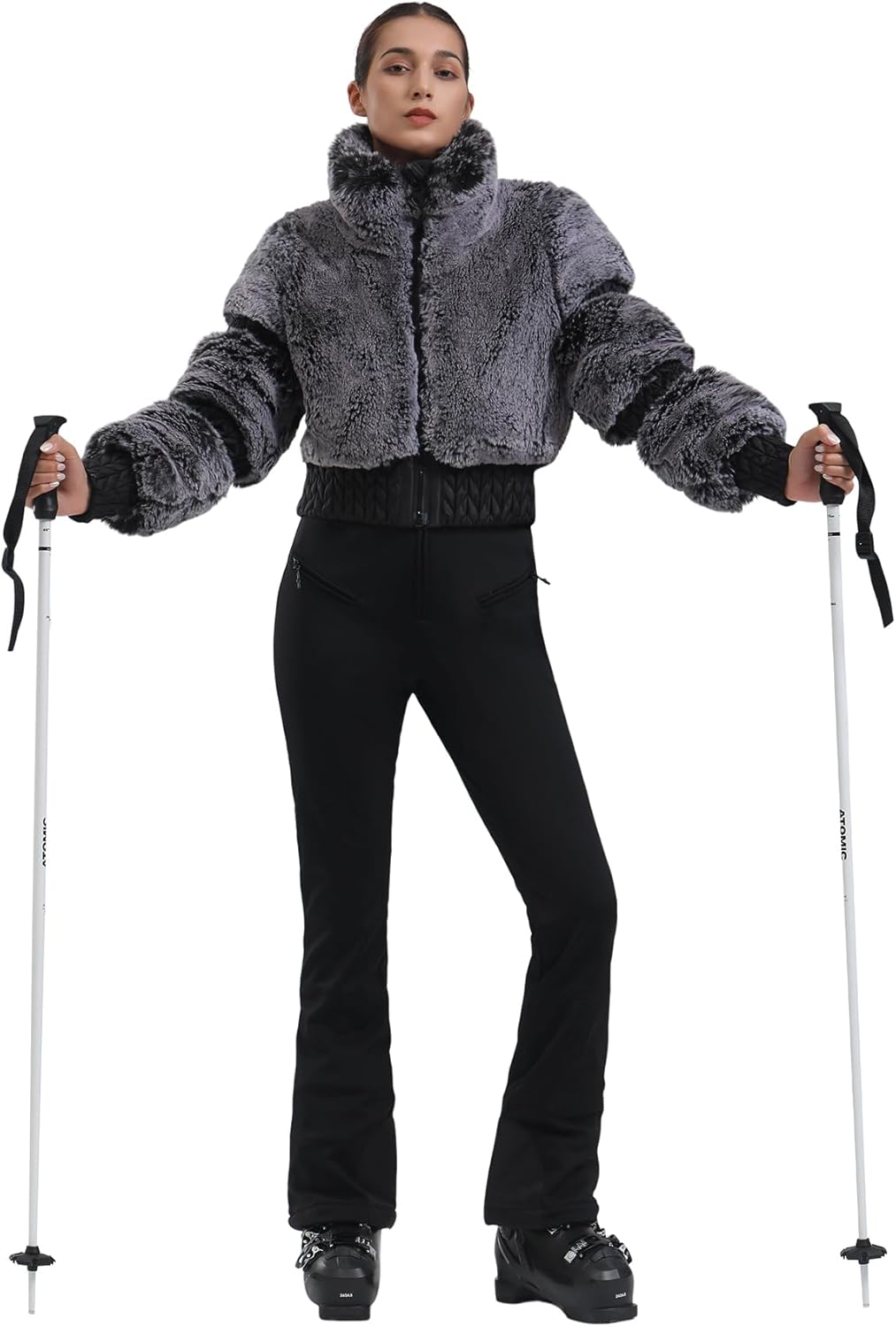 Women Ski Jacket Faux Fur Snowboard Coat Snow Cropped Jacket Winter Outdoor