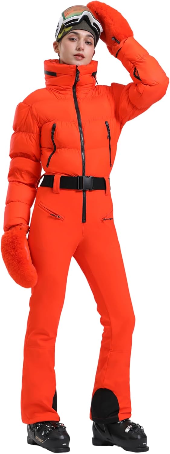 Womens Ski Suits Down One Piece Snowsuit Waterproof Snowboard Jumpsuits