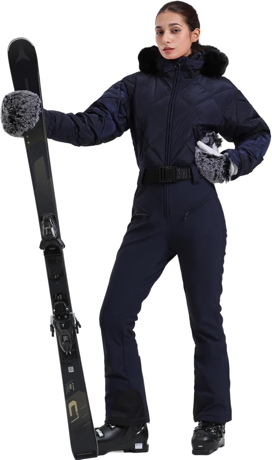 Womens Ski Suits Down One Piece Snowsuit Waterproof Snowboard Jumpsuits