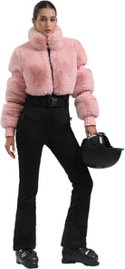 Women Ski Suit One Piece Snowsuit Snowboard Faux Fur Collar Slim Jumpsuit